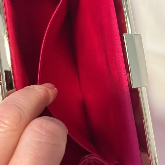 BANANA REPUBLIC satin clutch purse silver toned hardware lined pocket hot pink - Picture 11 of 14